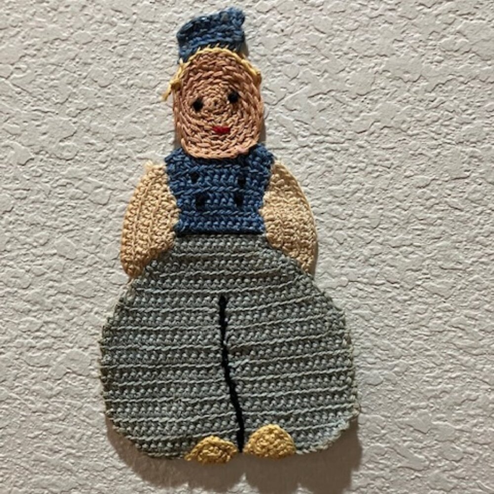 Vintage Dutch Boy Crochet Pot Holder Decor 9"
